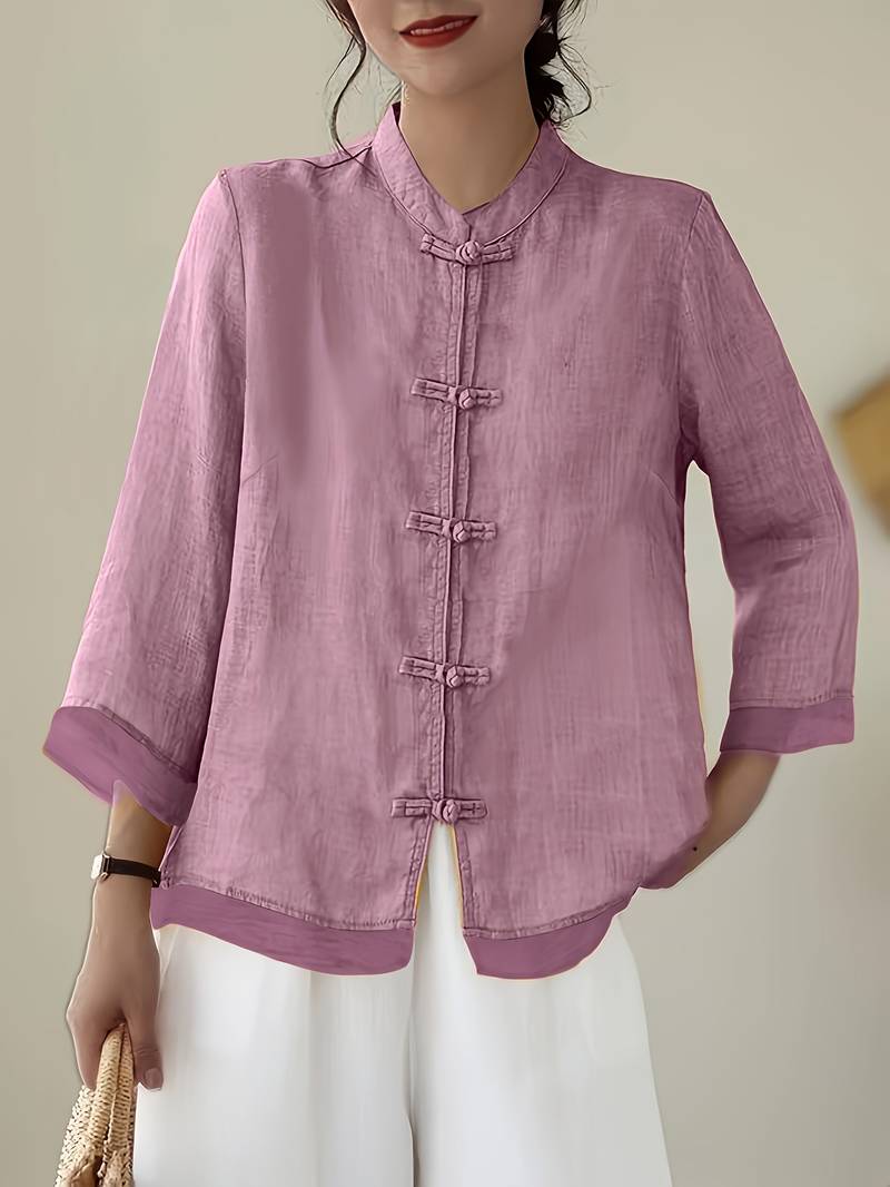 Image of Abigail | Women's Frog Button Mandarin Collar Blouse