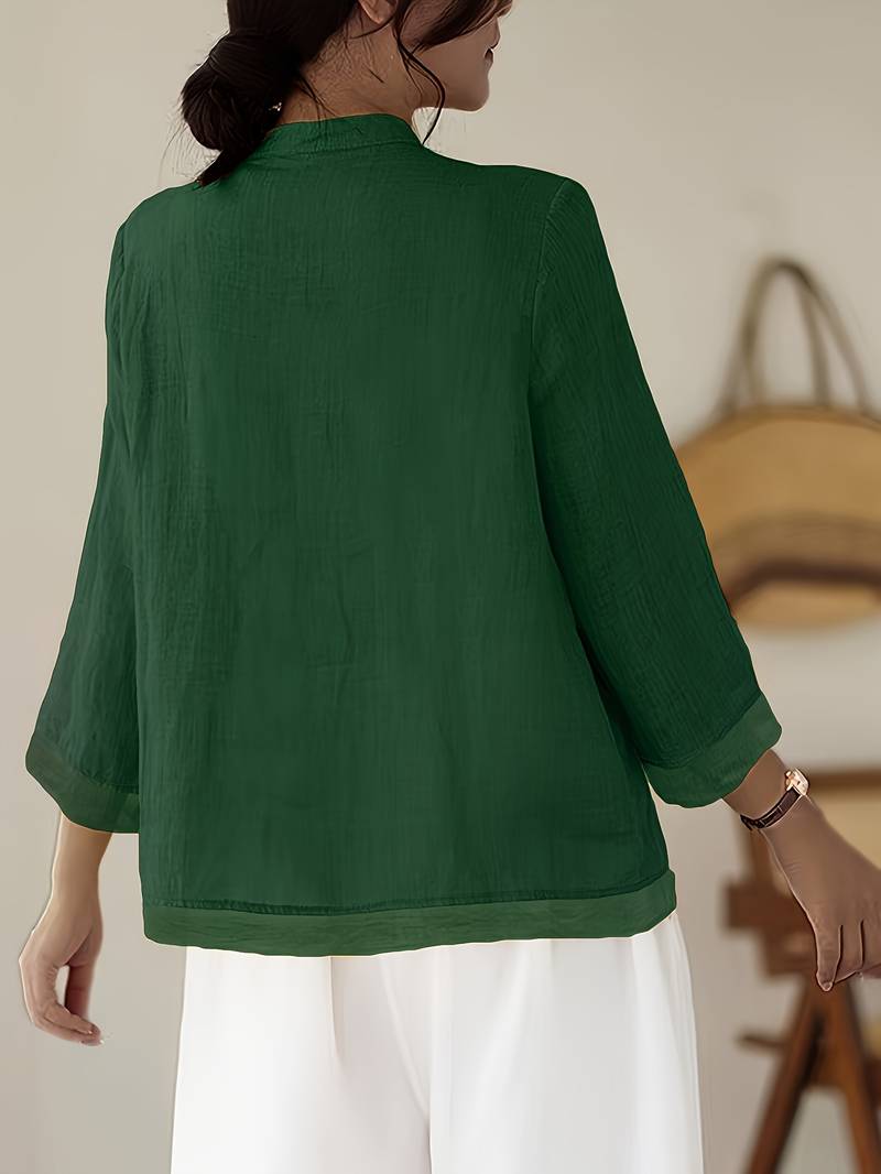 Image of Abigail | Women's Frog Button Mandarin Collar Blouse