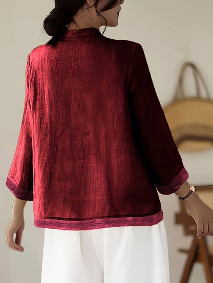 Image of Abigail | Women's Frog Button Mandarin Collar Blouse