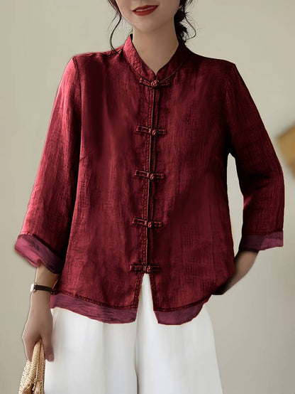 Image of Abigail | Women's Frog Button Mandarin Collar Blouse