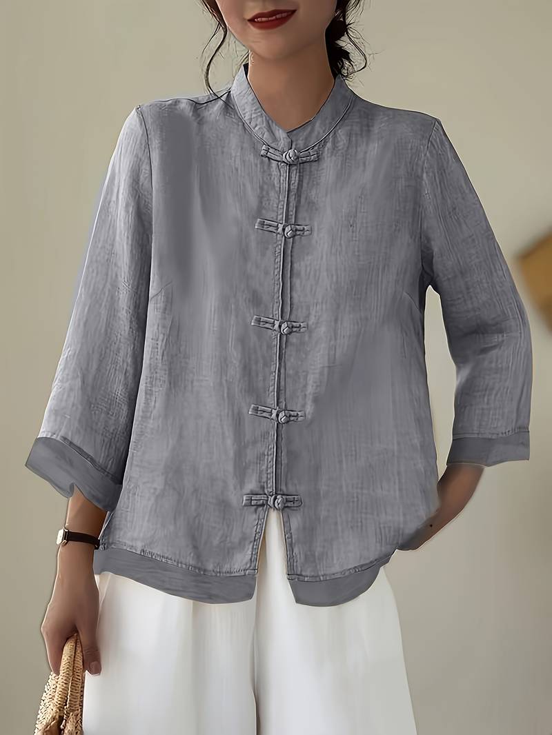 Image of Abigail | Women's Frog Button Mandarin Collar Blouse