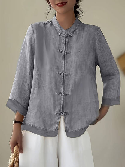 Image of Abigail | Women's Frog Button Mandarin Collar Blouse