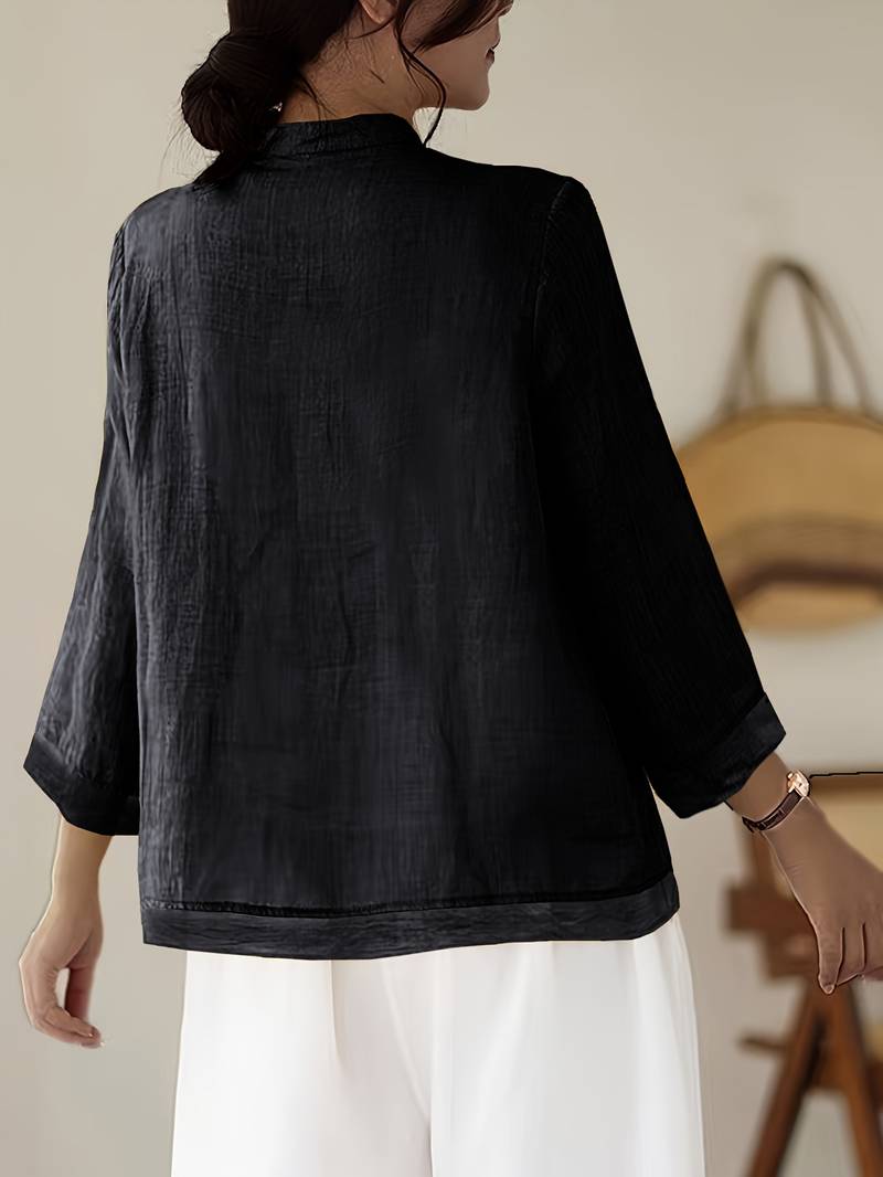 Image of Abigail | Women's Frog Button Mandarin Collar Blouse