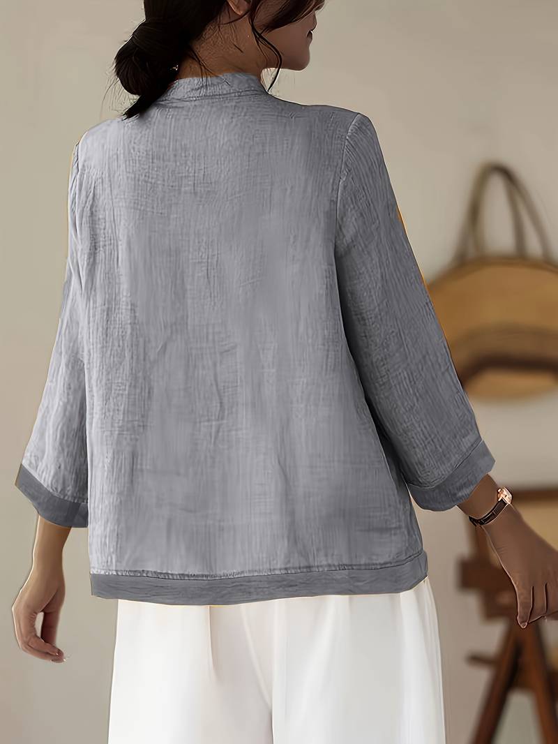 Image of Abigail | Women's Frog Button Mandarin Collar Blouse