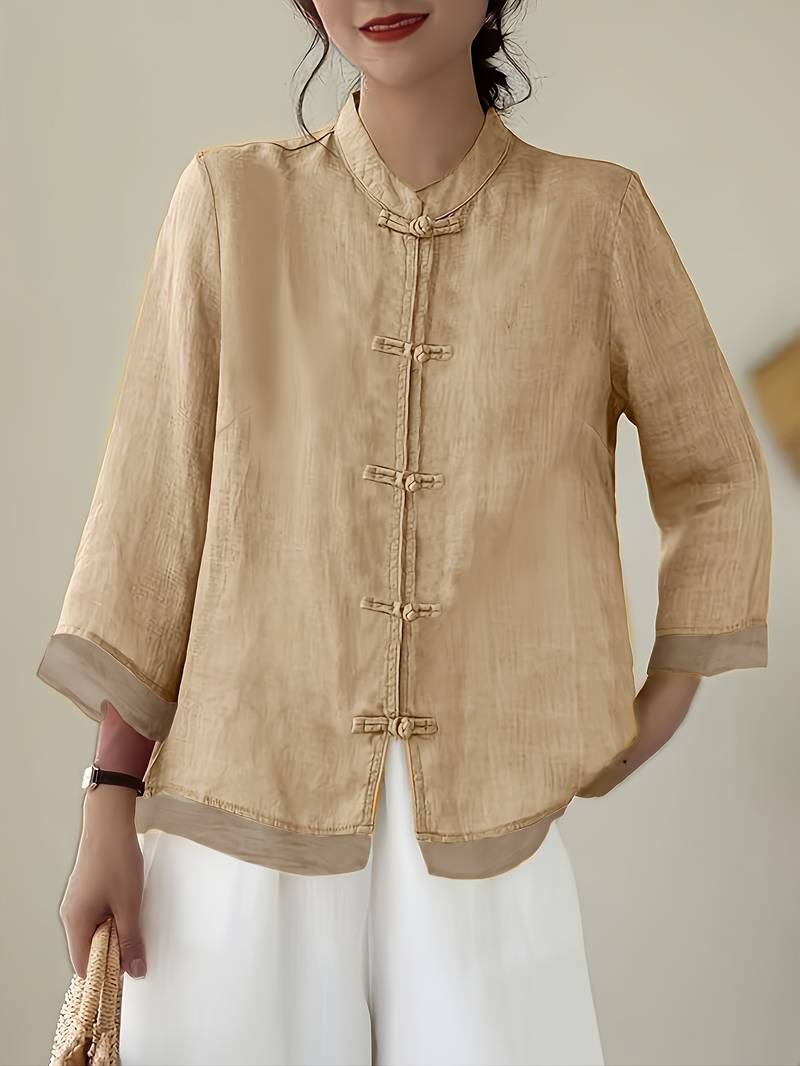Image of Abigail | Women's Frog Button Mandarin Collar Blouse