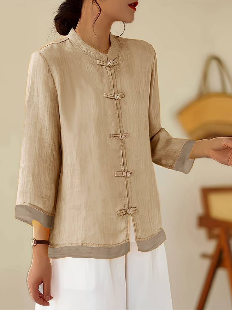 Image of Abigail | Women's Frog Button Mandarin Collar Blouse