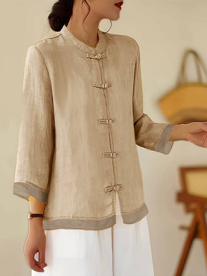 Image of Abigail | Women's Frog Button Mandarin Collar Blouse