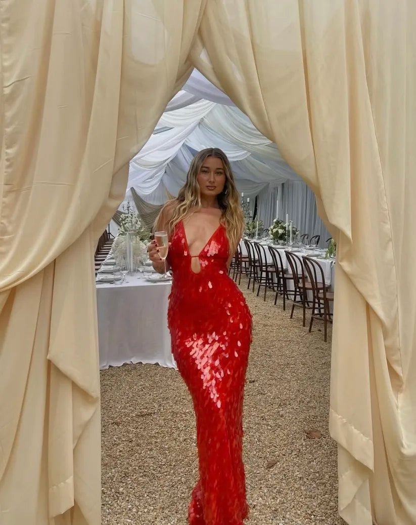 Women's Sequin Backless Wedding Guest Dress