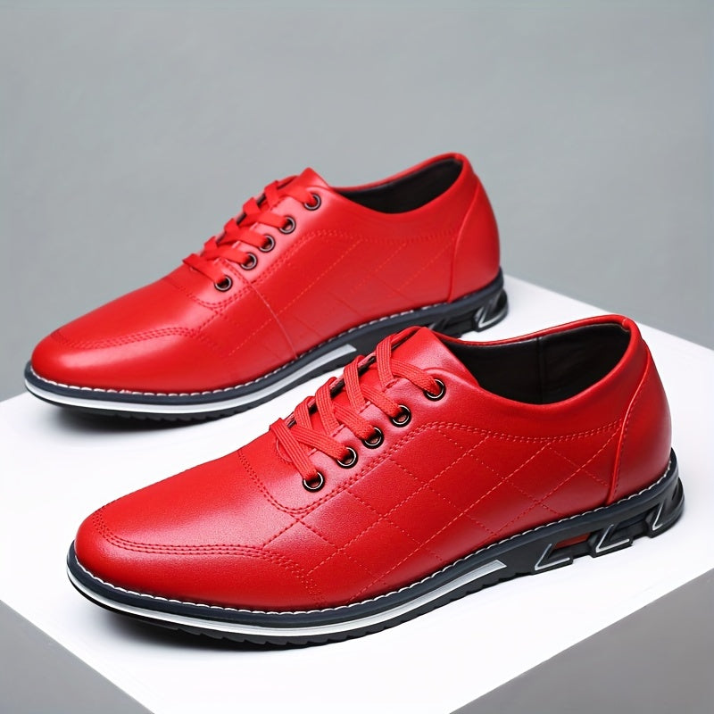 Men's Quilted Lace-Up Shoes Leather Sport Sole Comfortable Black
