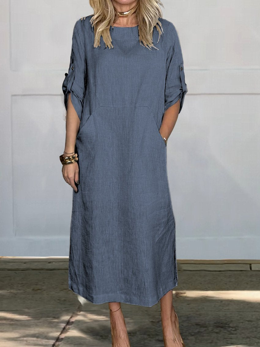 Simple Linen V Neck Summer Dress for Women