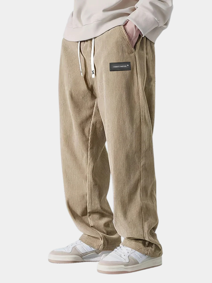 Men's Straight Leg Ribbed Pants Drawstring Waist Cotton - VibreMode