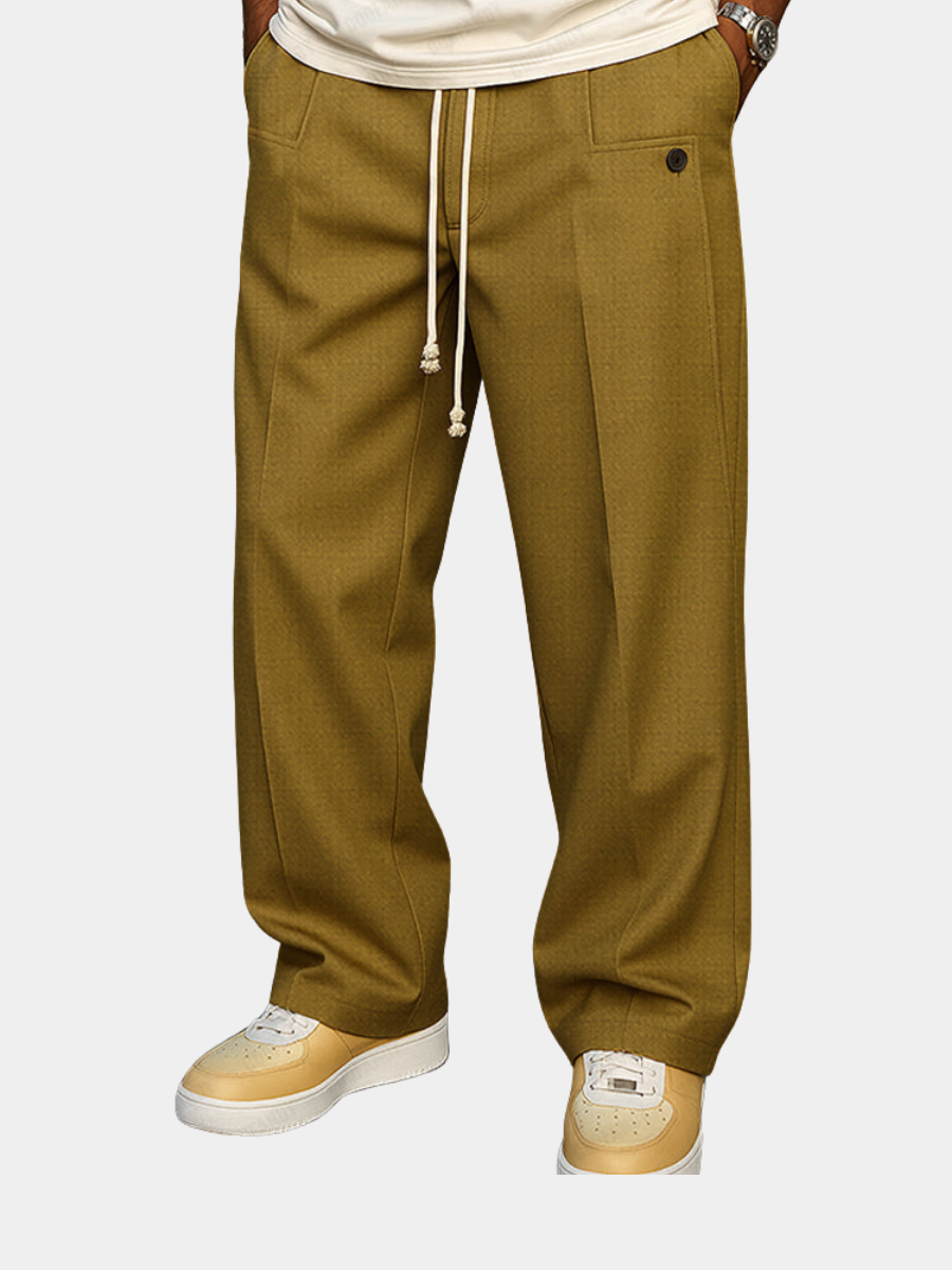Men's Straight Leg Pants Drawstring Waist Front Pleat - VibreMode