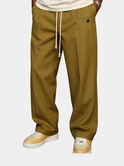 Men's Straight Leg Pants Drawstring Waist Front Pleat - VibreMode