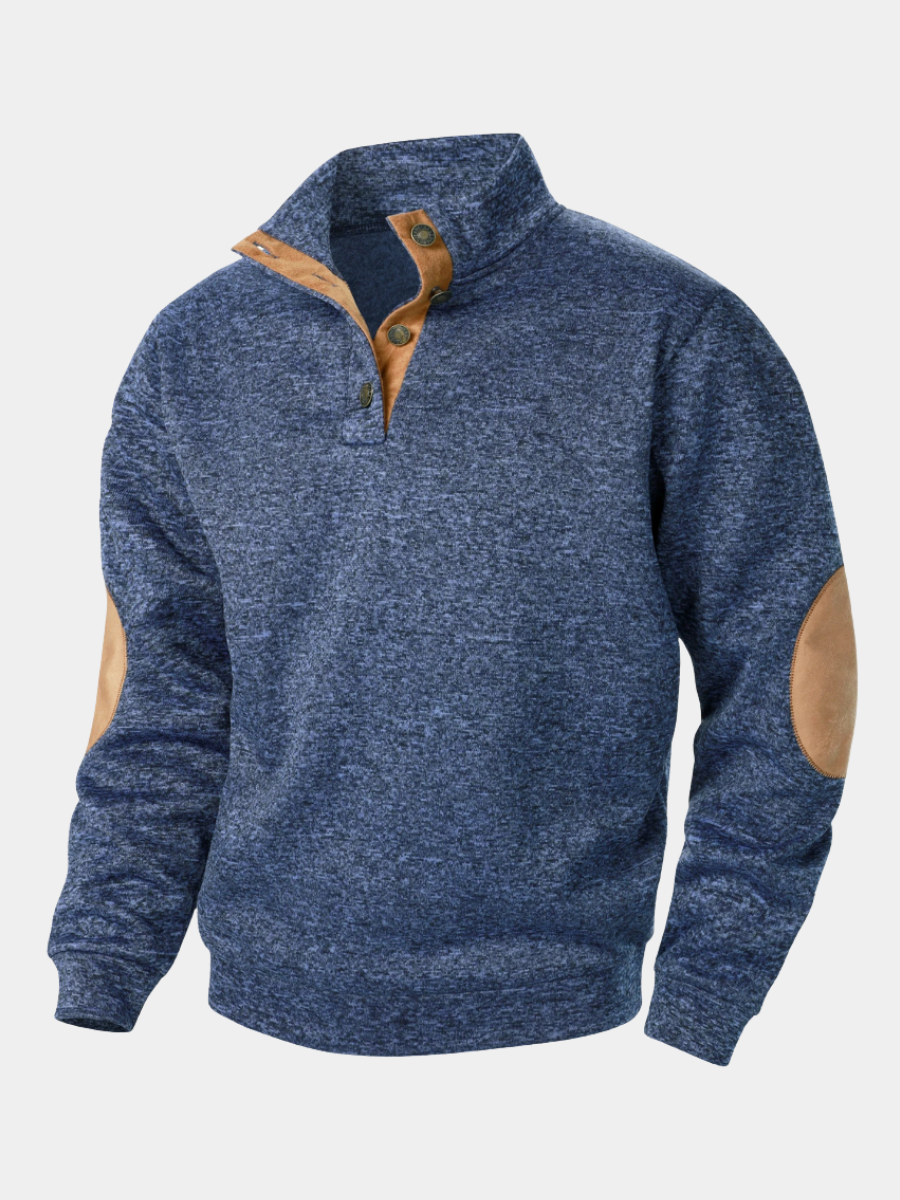 Men's Sweatshirt Button Neck Elbow Patch - VibreMode