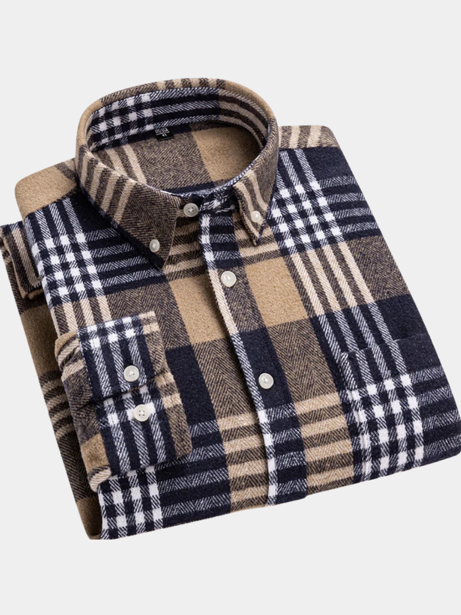 Men's Plaid Dress Shirt Button Front Pointed Collar - VibreMode
