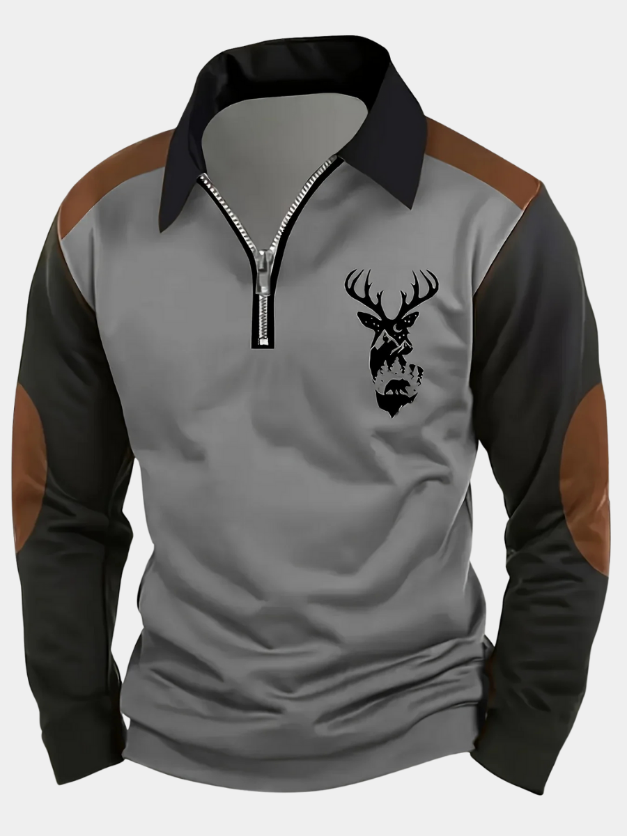 Men's Long Sleeve Polo Shirt Quarter Zip Contrast Panel - VibreMode