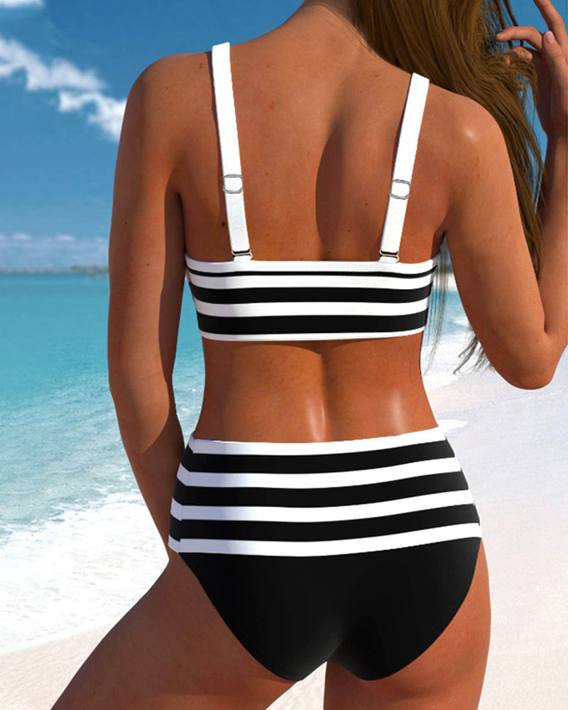 Classic High Waisted Stripe Swimwear Set