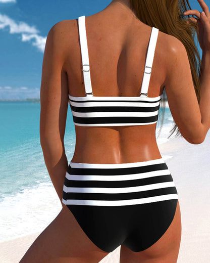 Classic High Waisted Stripe Swimwear Set