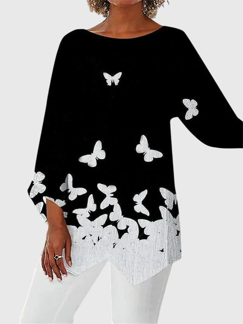 Cozy Women's Long Sleeve Butterfly Tunic Top