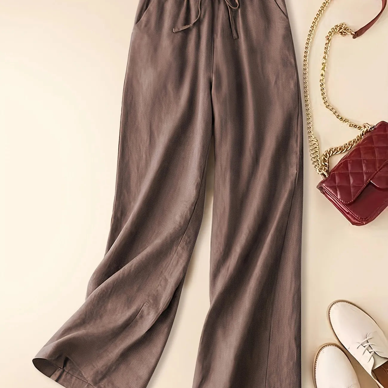 Women's Wide Leg Drawstring Pants Elastic Waist Side Pockets