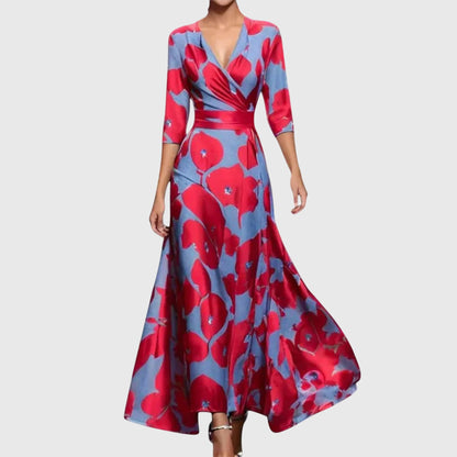 Beautiful Floral V Neck Long Maxi Dress - VibreMode