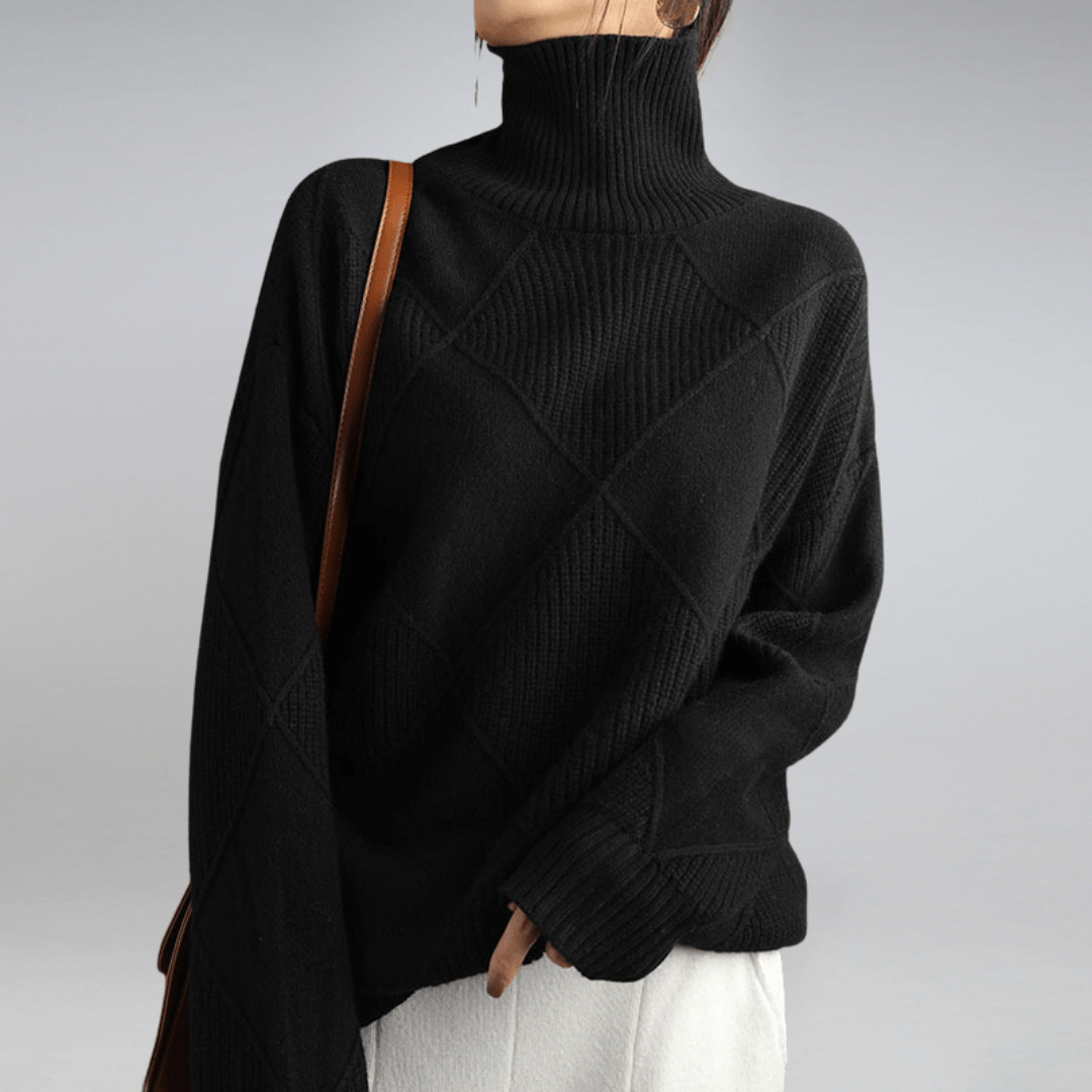 Women's Diamond Knit Sweater Textured Pattern