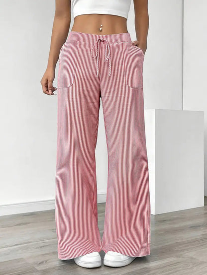 Image of Adrienne | Women's High-Waisted Striped Wide Leg Trousers