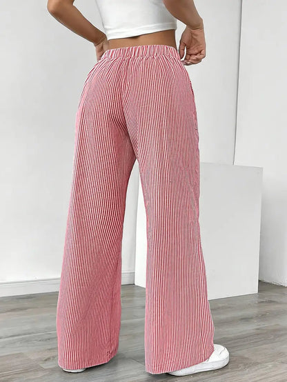 Image of Adrienne | Women's High-Waisted Striped Wide Leg Trousers