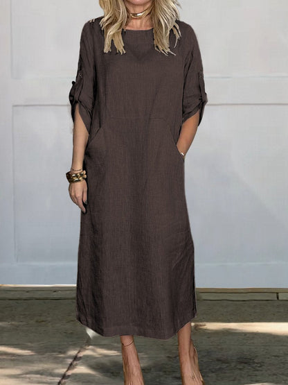 Simple Linen V Neck Summer Dress for Women