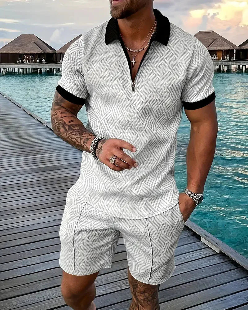 Men's Summer Tracksuit Zipper Collar Casual