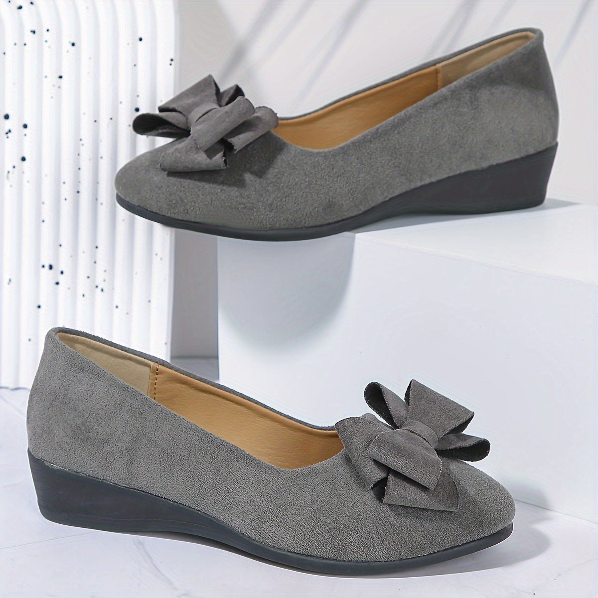 Bella Women's Ballet Flats Slip-On Round Toe Bow Detail