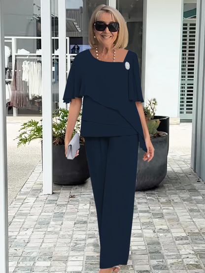 Women's Two Piece Set Overlay Wide Leg Pants