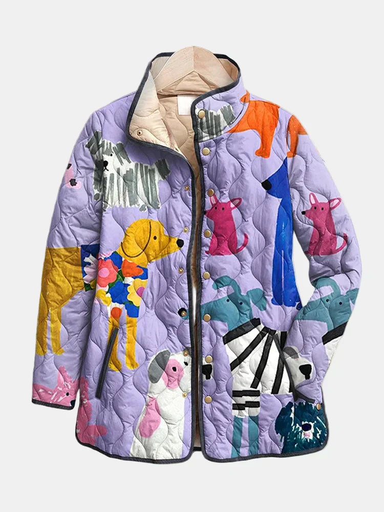 Women's Quilted Patchwork Animal Print Jacket - VibreMode