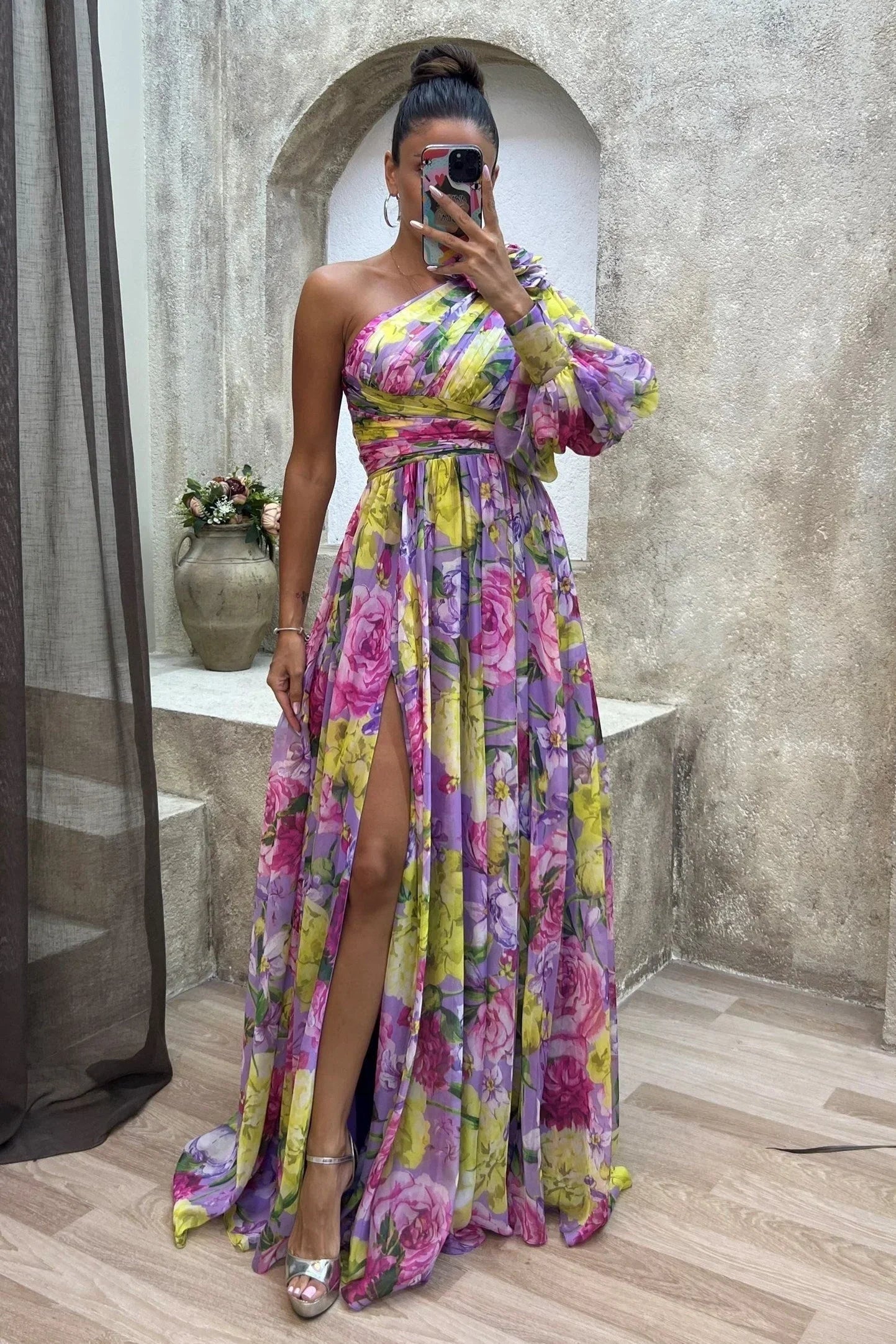 Women's One Shoulder Floral Dress - VibreMode