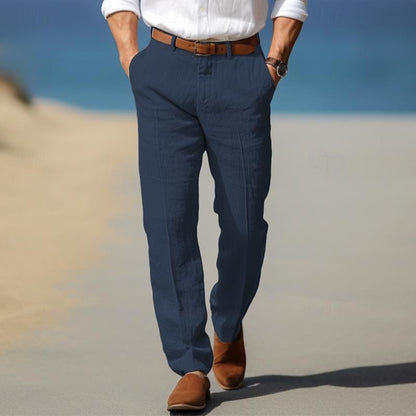 Men's Straight Leg Pants Cotton Belt Loops Side Pockets