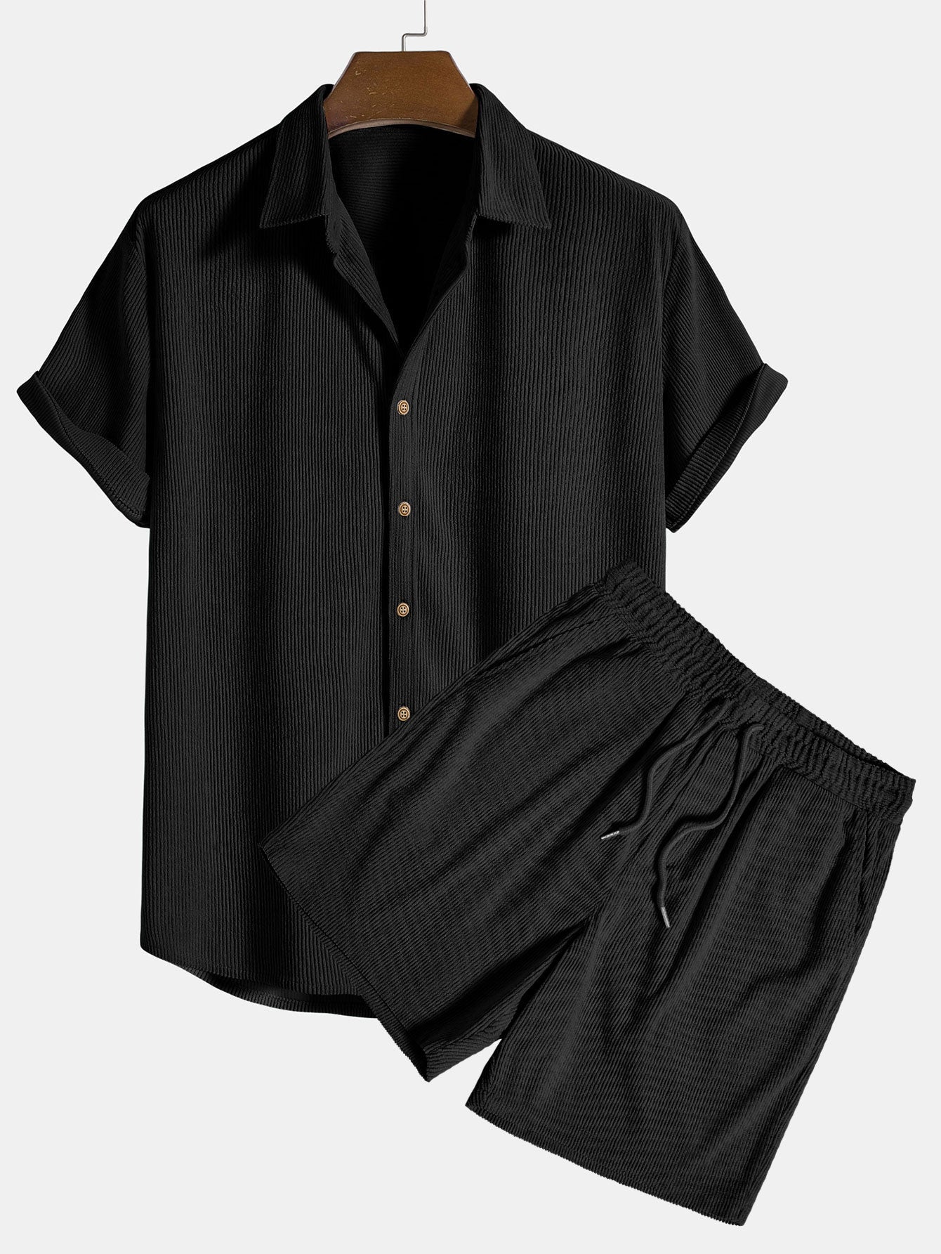 Men's Short Sleeve Shirt And Shorts Set Cotton Button Down - VibreMode
