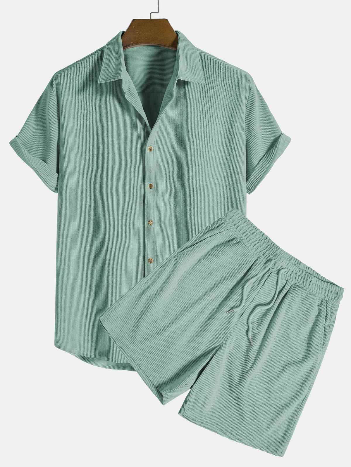 Image of Aiden | Men's Button-Down Short Sleeve Shirt and Drawstring Shorts Set
