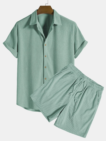 Image of Aiden | Men's Button-Down Short Sleeve Shirt and Drawstring Shorts Set