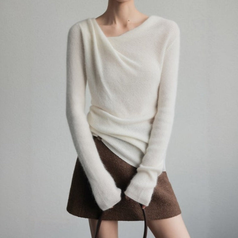 Women's Relaxed Fit Knit Sweater Cozy Cream - VibreMode