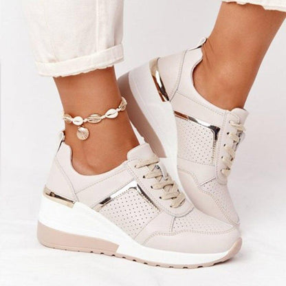 Shiny Mesh Tie-Up Running Shoes