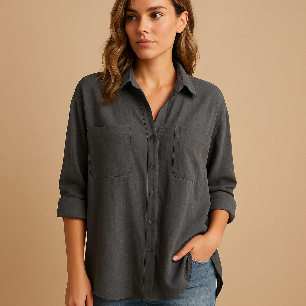 Women’s airy long sleeve blouse with a loose fit and classic design, suitable for work, office wear, and casual everyday outfits.