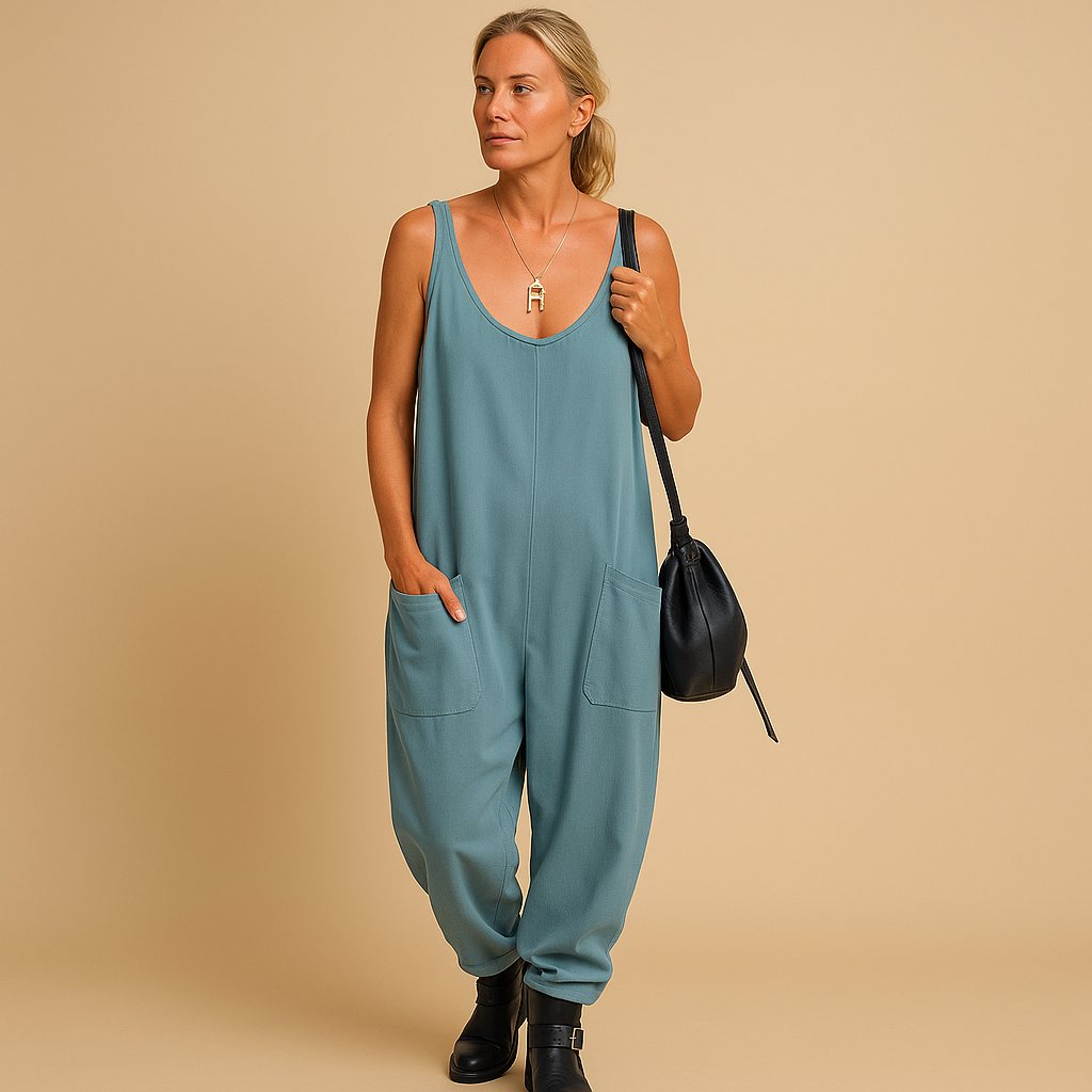 Woman wearing a loose-fit airy summer dress in a lightweight fabric, perfect for warm days and relaxed summer outings.