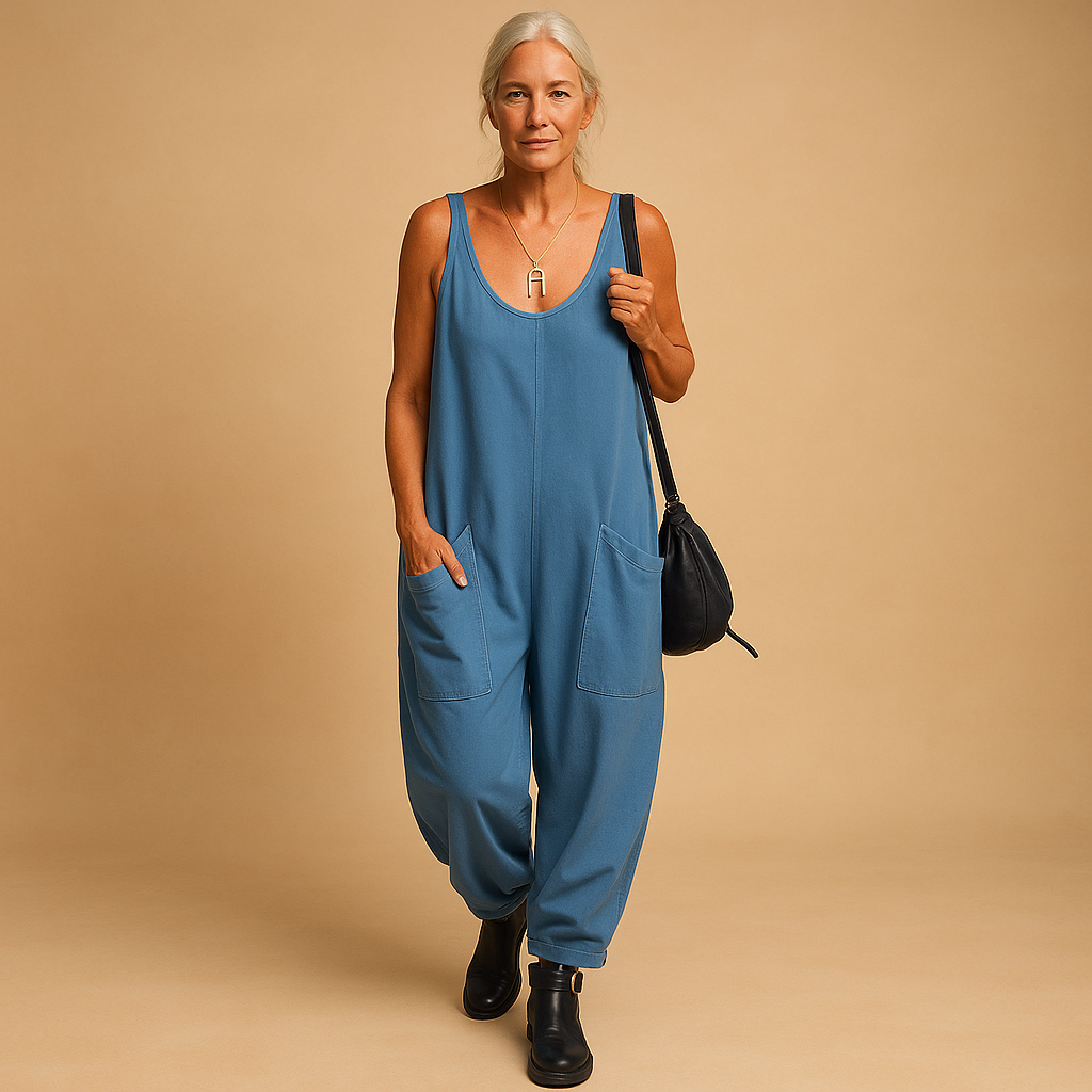 Woman wearing a loose-fit airy summer dress in a lightweight fabric, perfect for warm days and relaxed summer outings.
