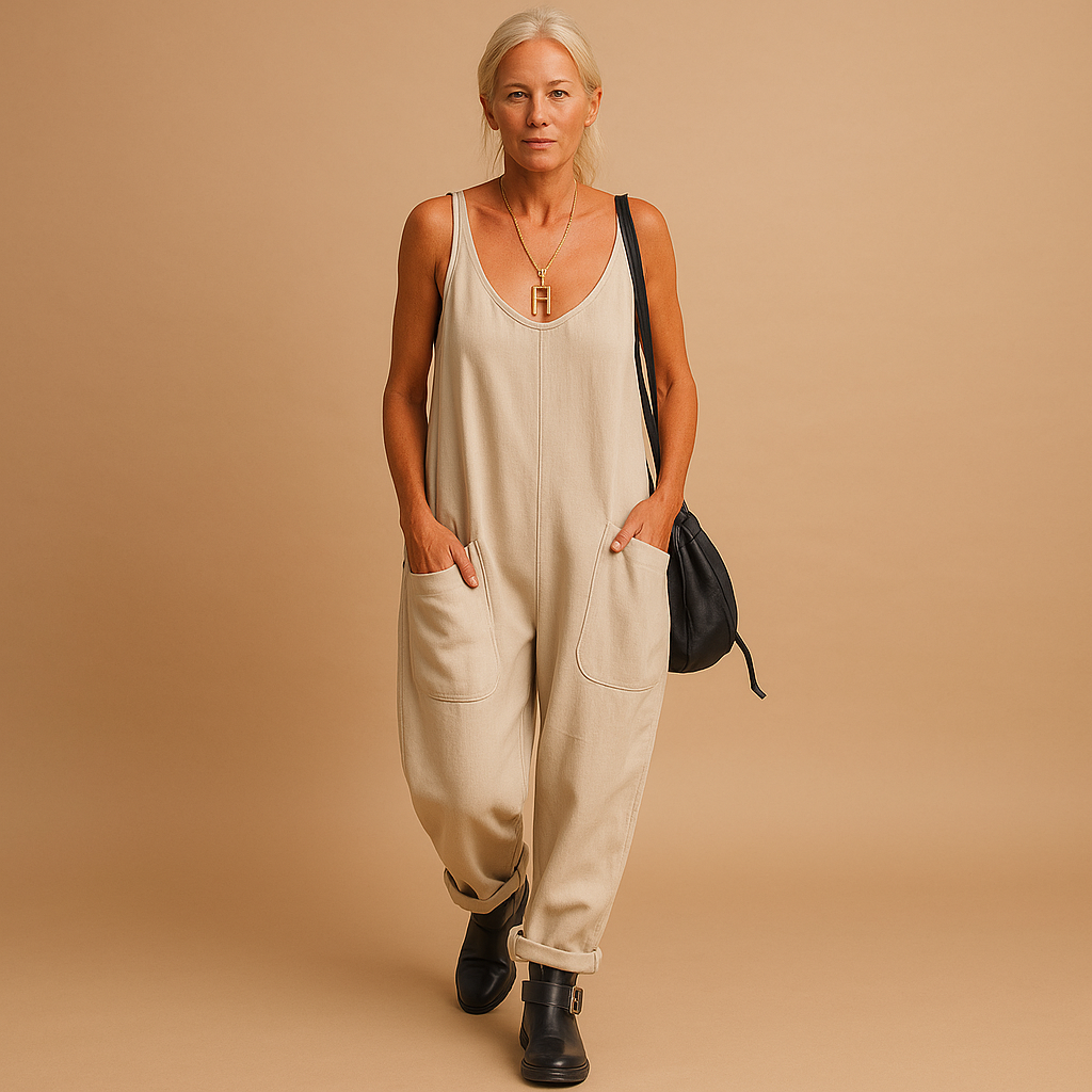 Woman wearing a loose-fit airy summer dress in a lightweight fabric, perfect for warm days and relaxed summer outings.