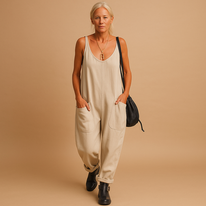Woman wearing a loose-fit airy summer dress in a lightweight fabric, perfect for warm days and relaxed summer outings.