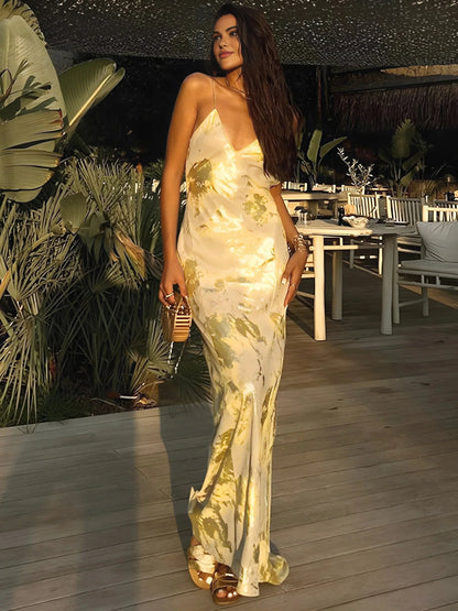 Women's Satin Maxi Dress Gold Strap