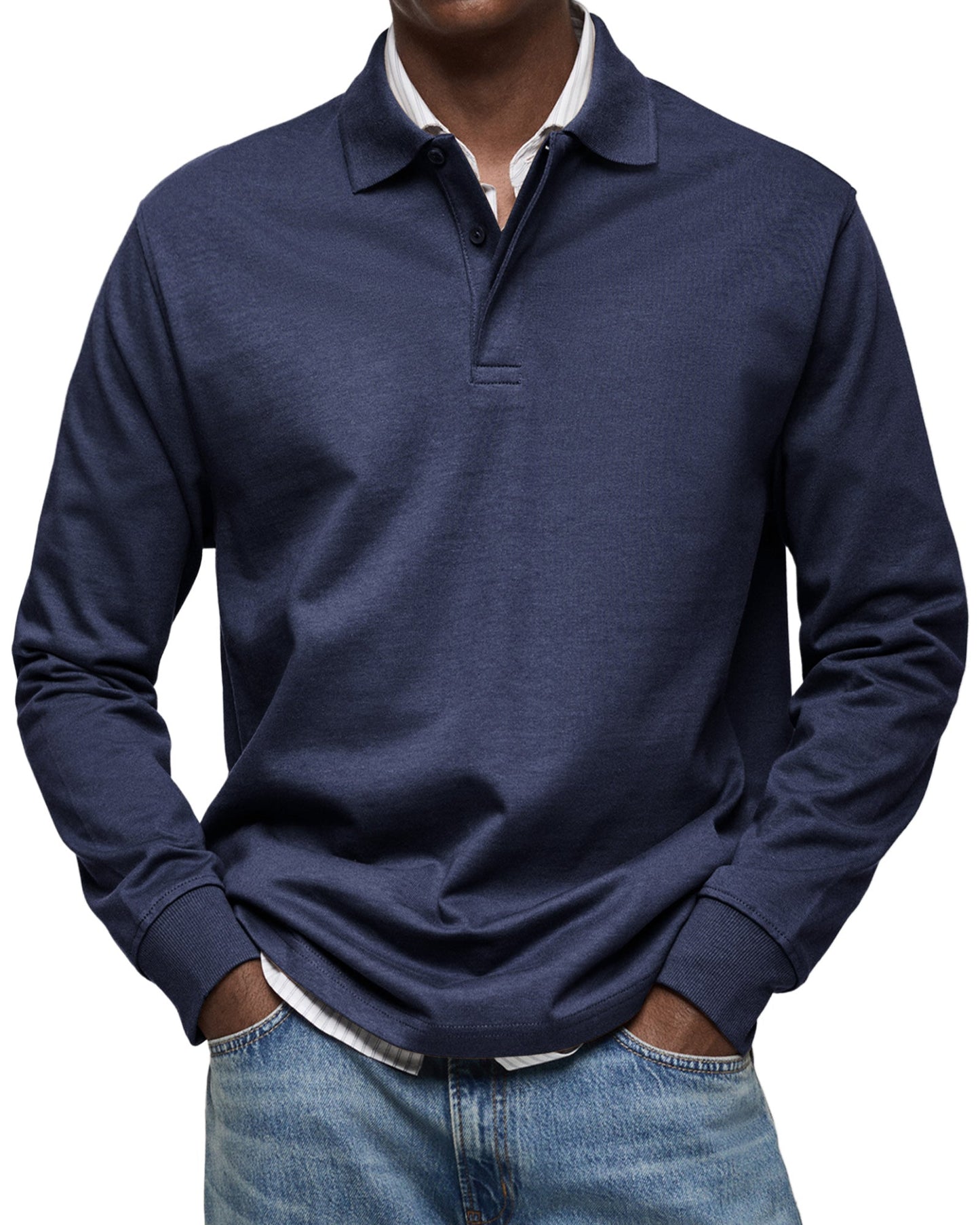 Men's Long Sleeve Polo Shirt Classic Collar