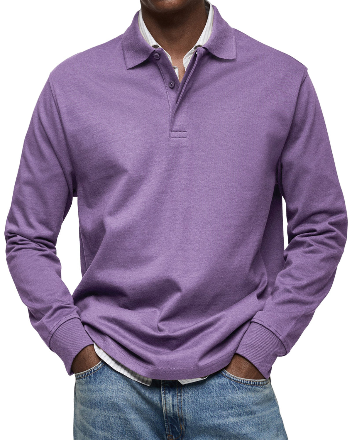 Men's Long Sleeve Polo Shirt Classic Collar