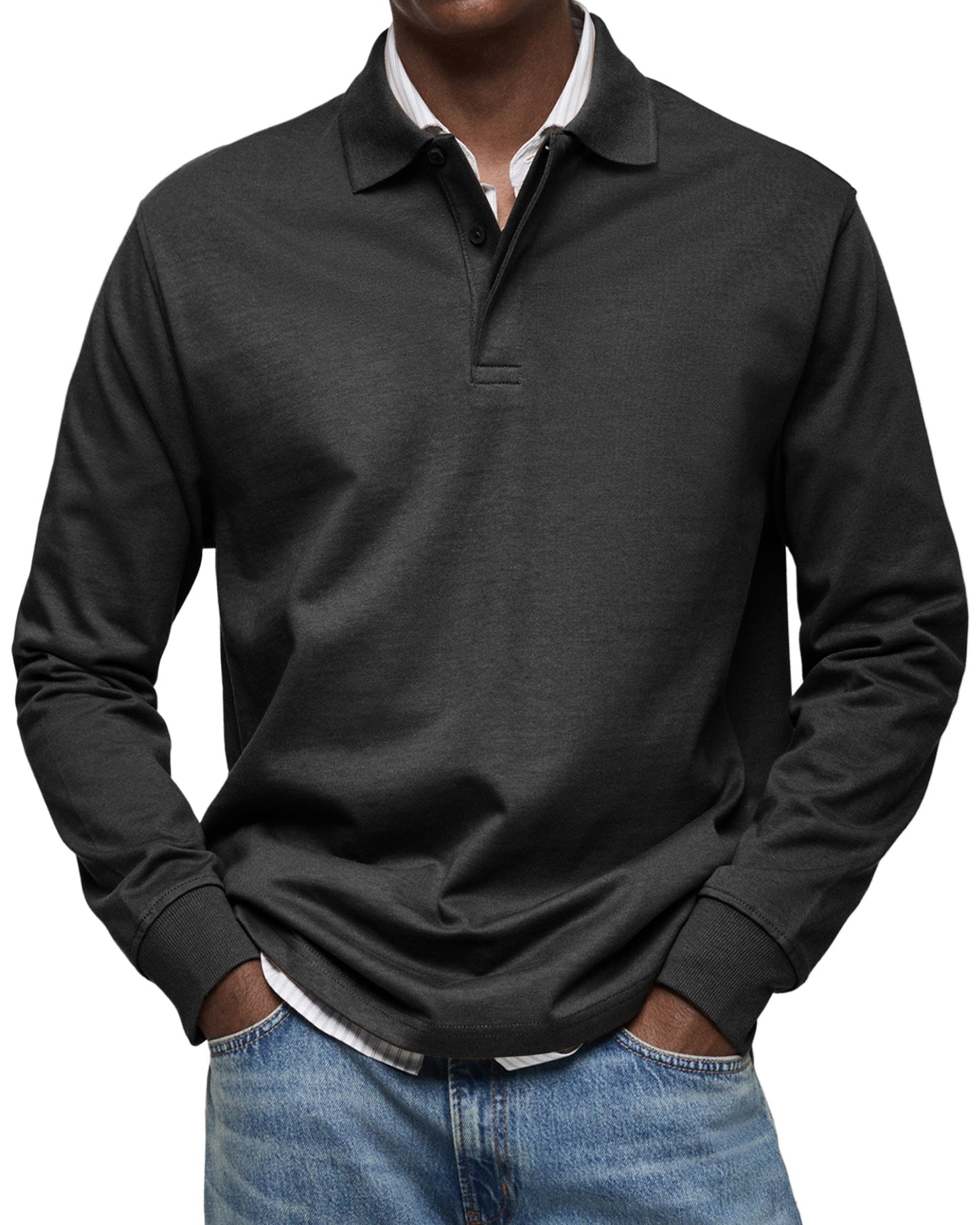 Men's Long Sleeve Polo Shirt Classic Collar
