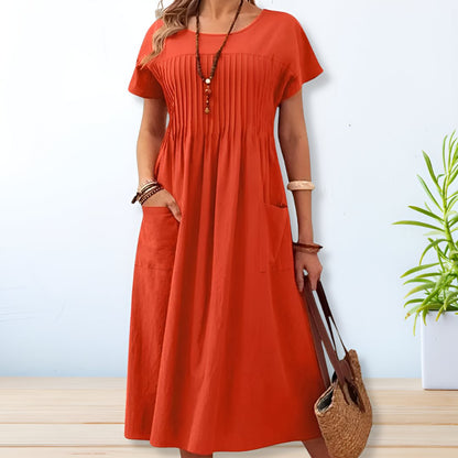 Floral Pleated Cap Sleeve Midi Dress